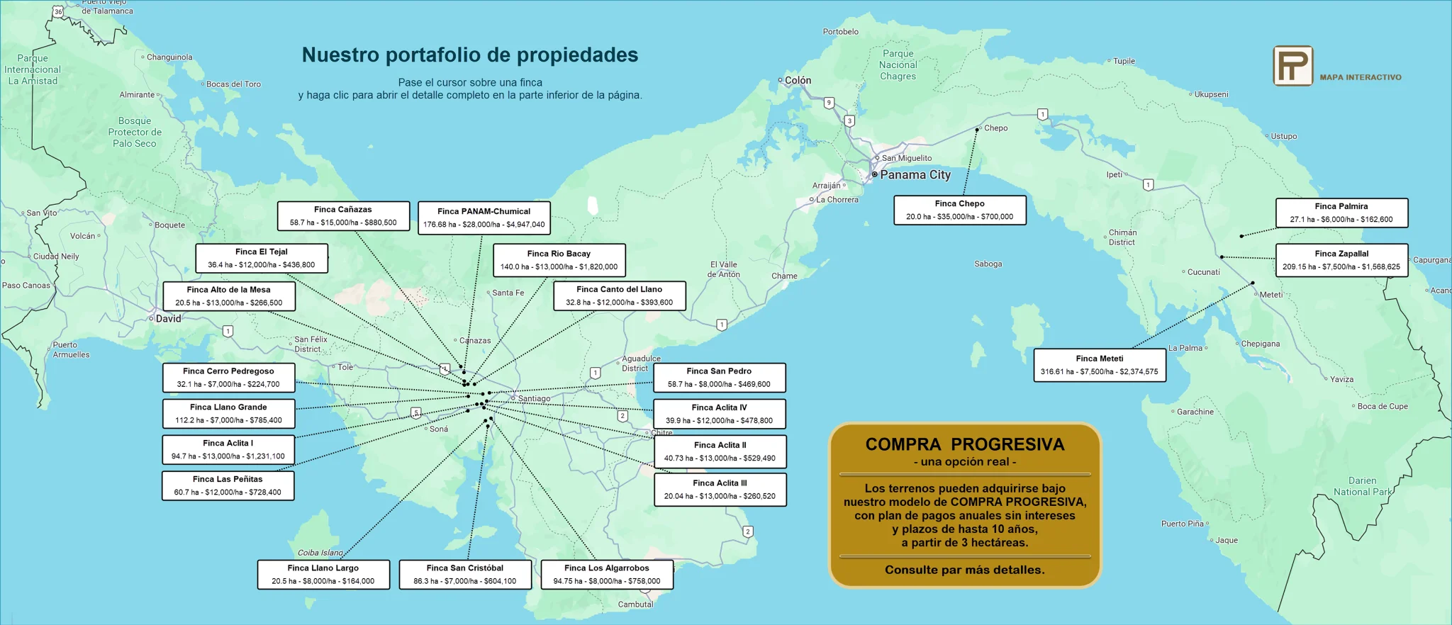 Mapa interactivo de fincas y terrenos agrícolas en Panamá